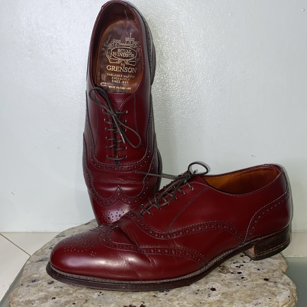 Grenson Royal Windsor Burgundy Leather Brogue Wingtip Handmade England Sz 10.5 D
